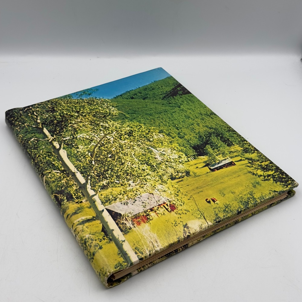 Vintage Photo Album Green Landscape Cabin Scene 1980s Large Magnetic Pages